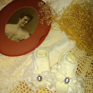 Vintage Lace Baby Booties with Cameo Detail